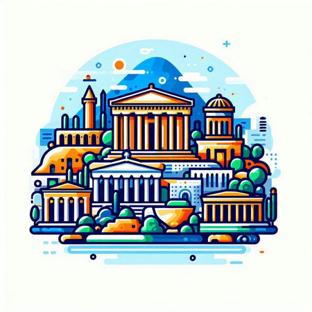 Vector illustration of Athens, Greece. Line art style design for web, site, advertising, banner, poster, board and print.のイラスト素材