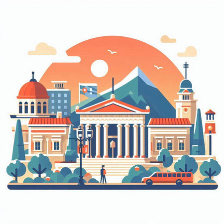 Flat design illustration of the city of Athens, Greece. Vector illustrationのイラスト素材