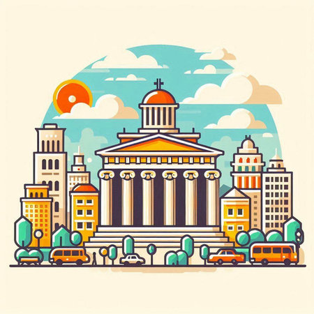 Cityscape of Athens, Greece. Vector illustration in flat style.のイラスト素材