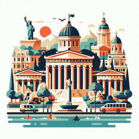 Travel to United States of America. Vector illustration in flat style.のイラスト素材