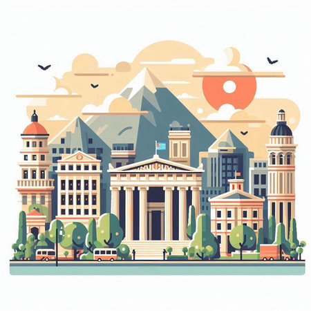 Bolshoi city. Vector illustration in flat design style.のイラスト素材