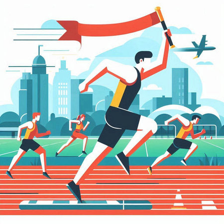 Running marathon. Athletes run on racetrack. Vector illustrationのイラスト素材