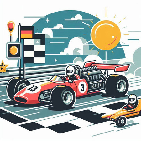 Racing car on the track. Vector illustration in retro style.のイラスト素材