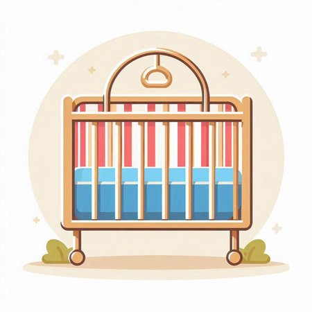 Cartoon vector illustration of a baby bed. Flat design style.のイラスト素材