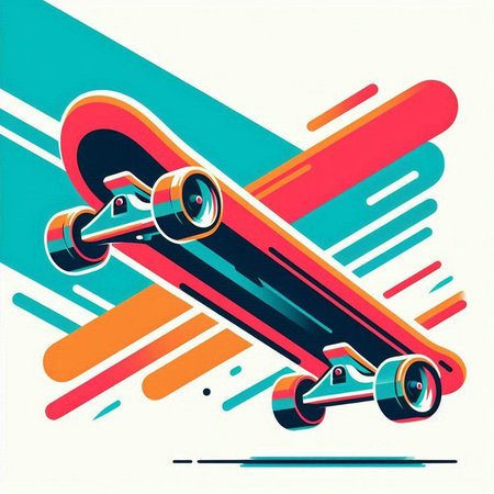 Skateboard, vector illustration in retro style on colorful background.のイラスト素材