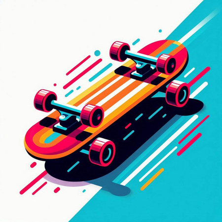 Skateboard on colorful background. Vector illustration in retro style.のイラスト素材