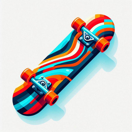 Skateboard icon in bright colors on a white background. Vector illustration.のイラスト素材