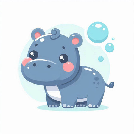 Cute cartoon hippopotamus. Vector illustration in flat style.のイラスト素材