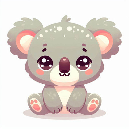 Cute cartoon koala sitting on white background. Vector illustration.のイラスト素材