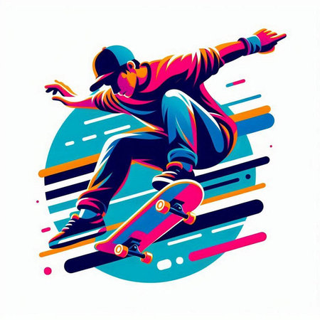 Skateboarder with skateboard in action, vector illustration.のイラスト素材