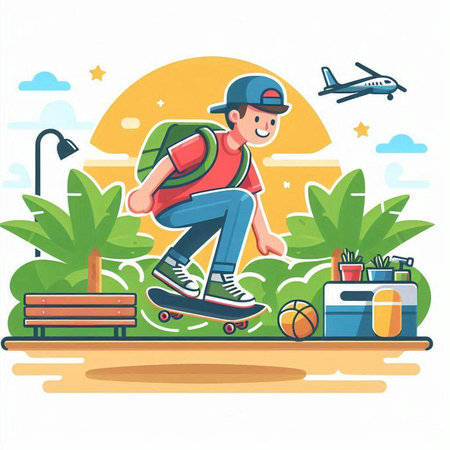 Skateboarder riding a skateboard. Vector illustration in flat styleのイラスト素材