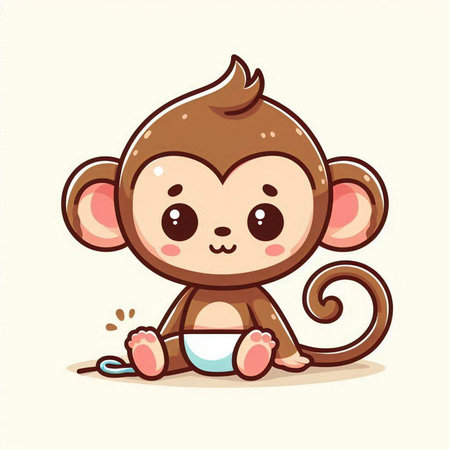 Cute little monkey sitting on white background. Vector cartoon illustration.のイラスト素材