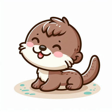 Cute little otter sitting on the ground. Vector illustration.のイラスト素材