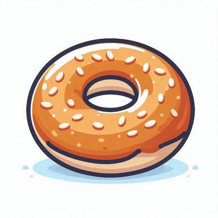 Donut with sesame seeds on a white background. Vector illustrationのイラスト素材