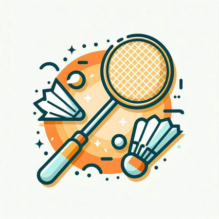 Badminton flat line icon. Badminton racket, shuttlecock and ball. Vector illustrationのイラスト素材