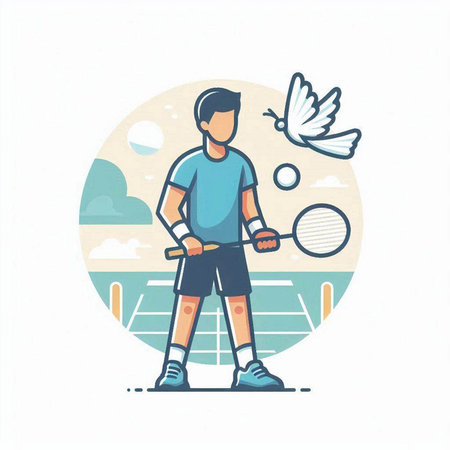 Badminton player with racket and ball. Flat style vector illustration.のイラスト素材