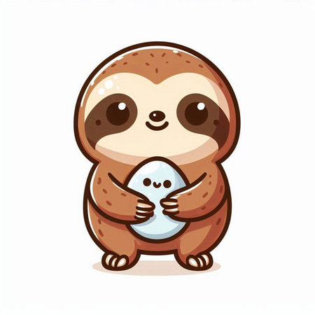 Cute cartoon sloth with egg on white background. Vector illustration.のイラスト素材