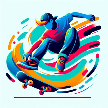 Skateboarder riding on colorful background. Vector illustration. Eps 10.のイラスト素材