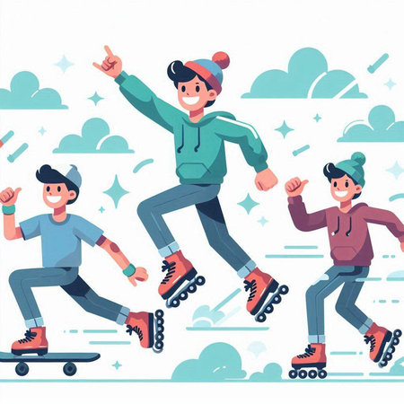 Vector illustration of people on roller skates in the skate park.のイラスト素材