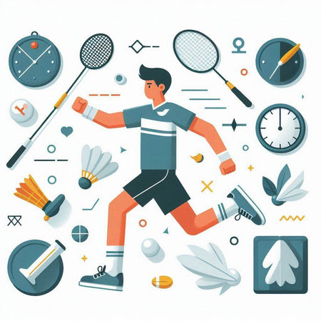 Badminton player. Set of sport elements. Vector illustration.のイラスト素材