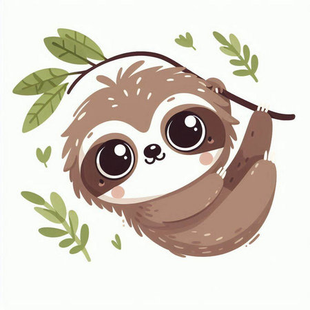 Cute cartoon sloth on a tree branch. Vector illustration.のイラスト素材