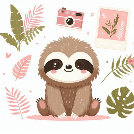 Cute sloth with camera. Vector illustration for your design.のイラスト素材