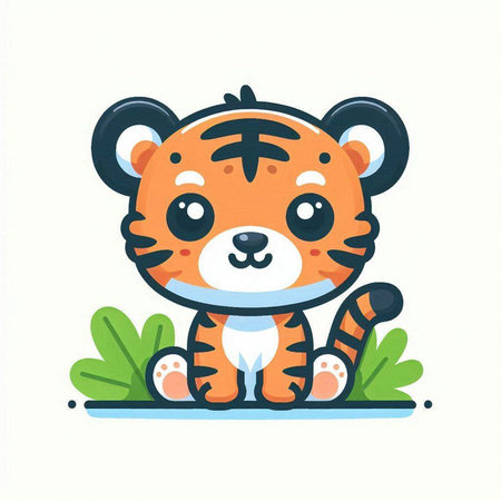 Cute tiger. Vector illustration of a tiger in a flat style.のイラスト素材