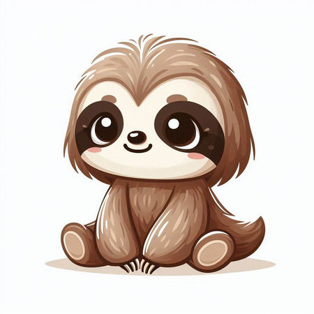 Cute cartoon sloth sitting on white background. Vector illustration.のイラスト素材