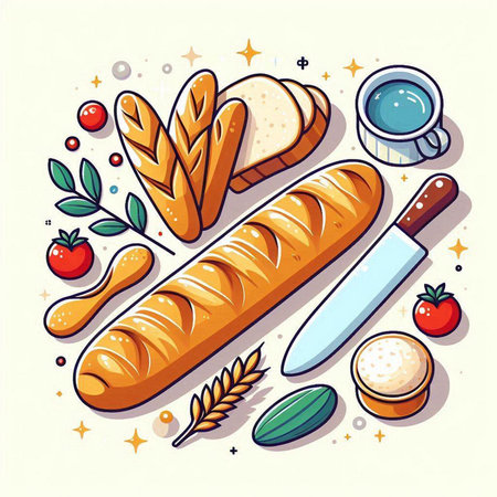 Vector illustration of a set of bakery products. Bread and croissant.のイラスト素材