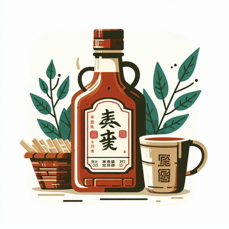 Illustration of a bottle of soy sauce and a cup of coffeeのイラスト素材