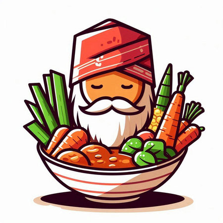 Cartoon vector illustration of funny gnome with vegetables in bowl.のイラスト素材