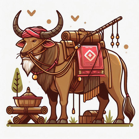 Illustration of a buffalo with a prayer book. Vector illustration.のイラスト素材