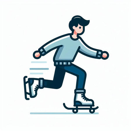 Skateboarder. Vector illustration of a man skating on ice.のイラスト素材