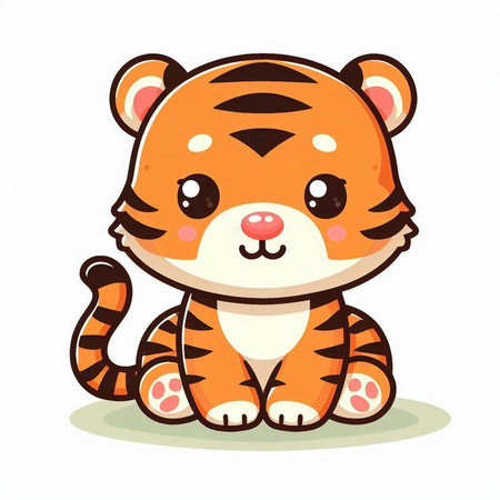 Cute tiger cartoon vector illustration. Cute little tiger character.のイラスト素材