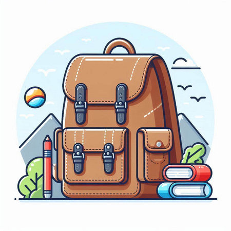 Vector illustration of backpack with school supplies. Back to school concept.のイラスト素材