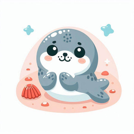 Cute baby seal. Vector illustration in cartoon style on white background.のイラスト素材