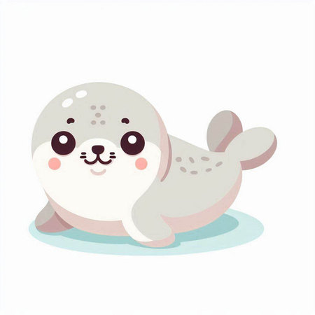 Cute baby seal on white background. Vector illustration in cartoon style.のイラスト素材