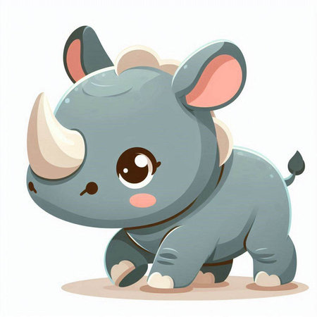 Cute cartoon rhinoceros on white background. Vector illustration.のイラスト素材