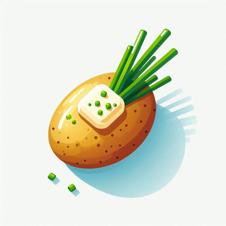 Potato with green onion on a white background. Vector illustration.のイラスト素材