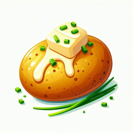 Bread with butter and green onion on white background. Vector illustration.のイラスト素材