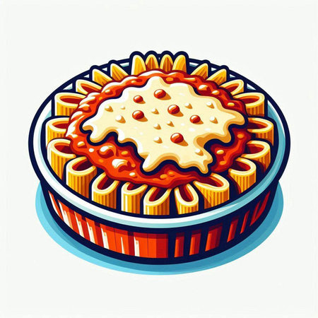 Illustration of a pie with tomato sauce on a white background.のイラスト素材
