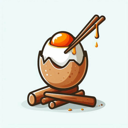 Illustration of a boiled egg with chopsticks. Vector illustration.のイラスト素材