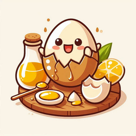 Illustration of a cute cartoon character of a boiled egg with ingredientsのイラスト素材