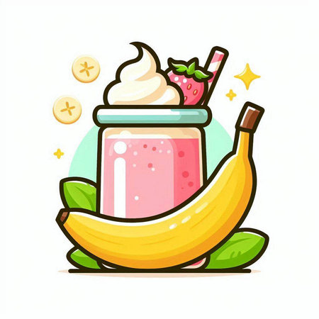 Strawberry and banana smoothie in a jar. Vector illustration.のイラスト素材