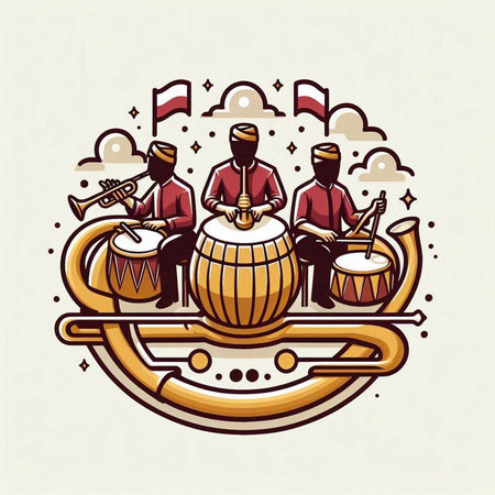 Musical instruments set. Vector illustration of a group of musicians playing musical instruments.のイラスト素材