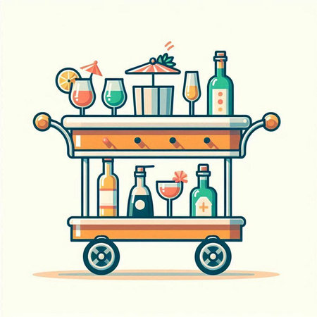 Vector illustration of a bar counter with bottles and glasses of alcohol.のイラスト素材
