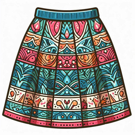 Hand drawn fashion skirt with ethnic ornaments. Vector illustration.のイラスト素材