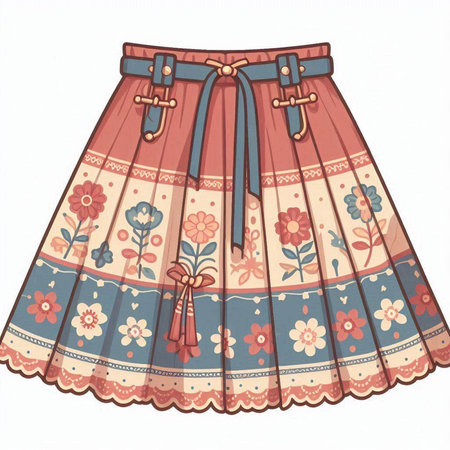 Illustration of women's skirt with floral pattern on a white backgroundのイラスト素材