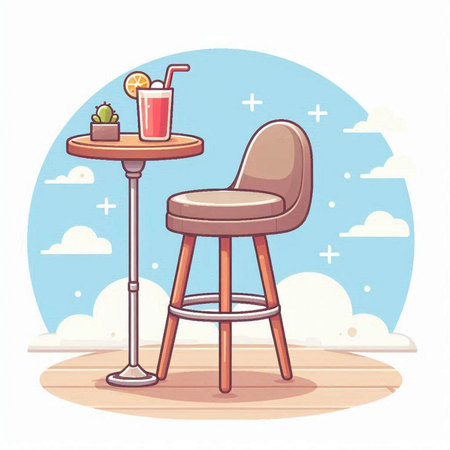 Vector illustration of a bar counter with a chair and a cocktail.のイラスト素材
