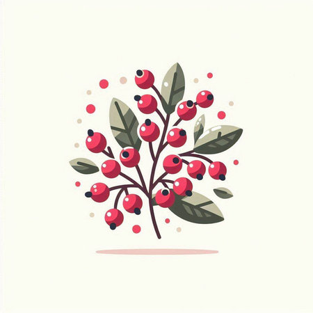 Hand drawn christmas tree branch with red berries. Vector illustration.のイラスト素材